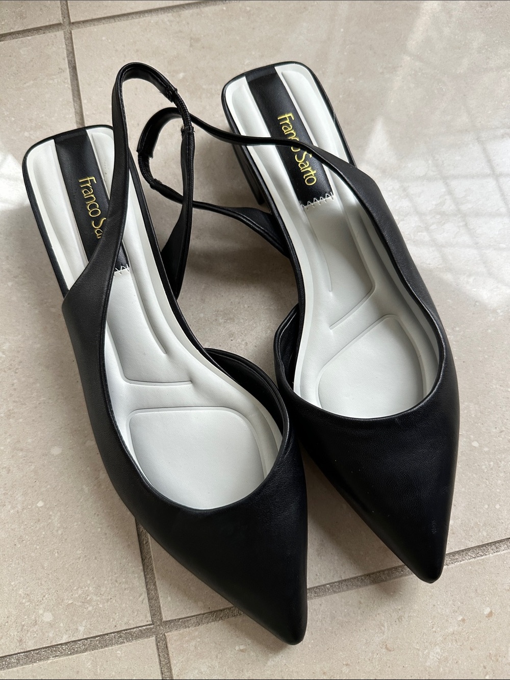 Franco Sarto Black Slingback Pointed Toe Low Heel Pumps